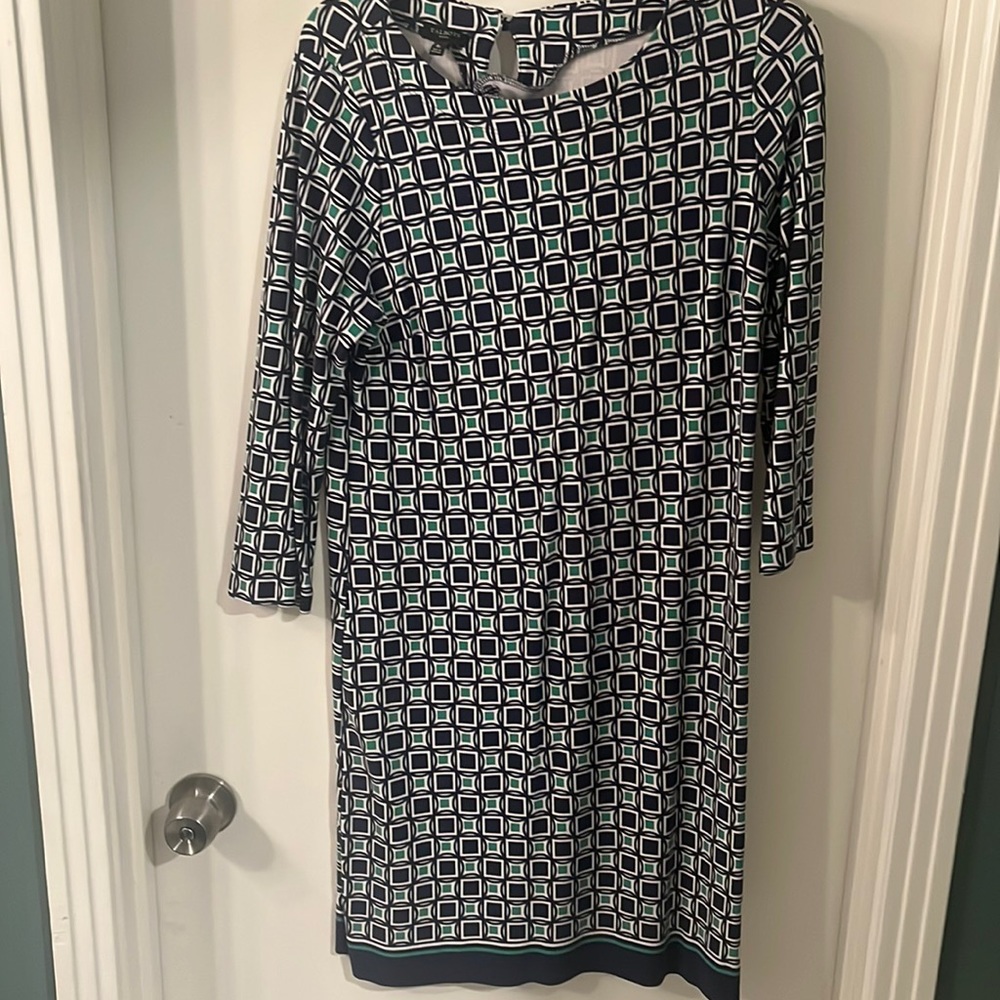 Talbots blue and green 3/4 sleeve dress